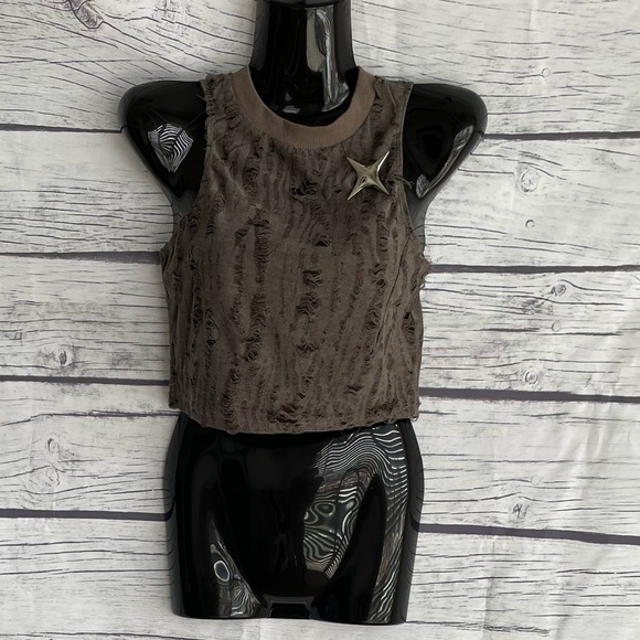 MICAS Distressed Crop Top Stone Brown Large - Picture 2 of 3